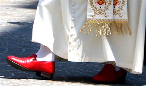 pope's red shoes human leather.